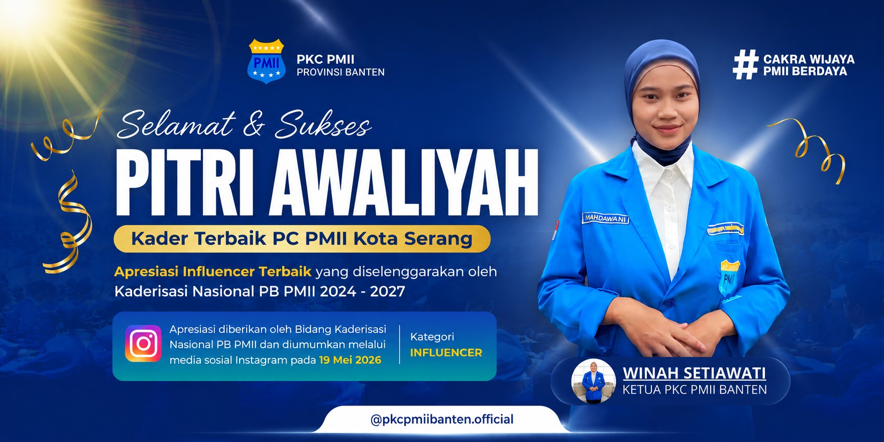 Pitri Awaliyah Raih Prestasi Influencer Terbaik Nasional: PKC PMII Banten Beri Apresiasi Kader PC Kota Serang